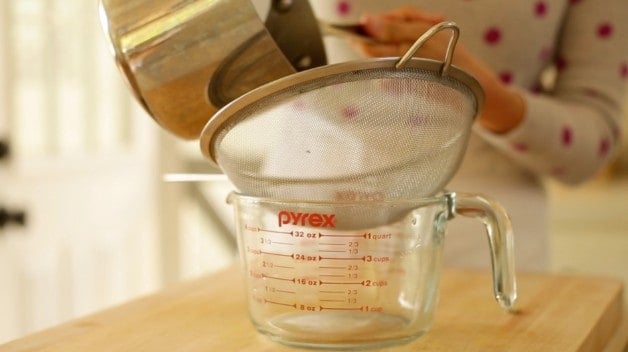 Buerre Blanc Sauce strained into measuring pitcher 