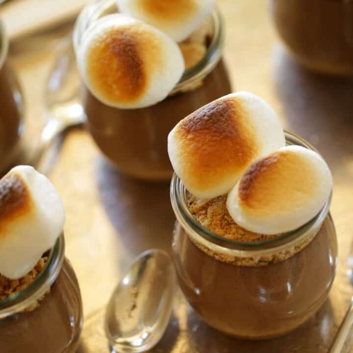 S'More Pudding Pots on silver tray