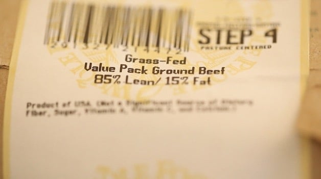 Package of Beef marked with the percentage of fat content