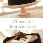 How to Make a Chocolate Mousse Cake recipe served on a pink cake stand
