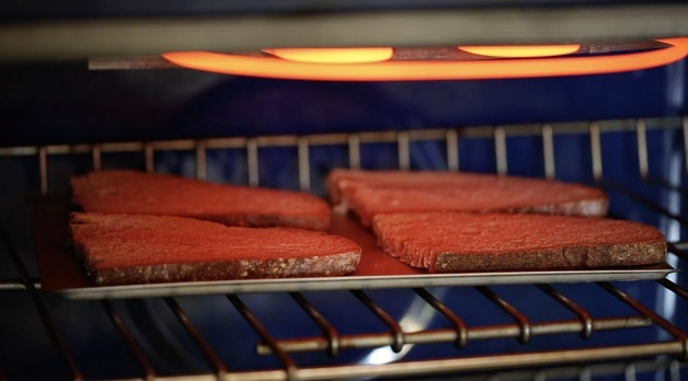 Toasting bread inside oven