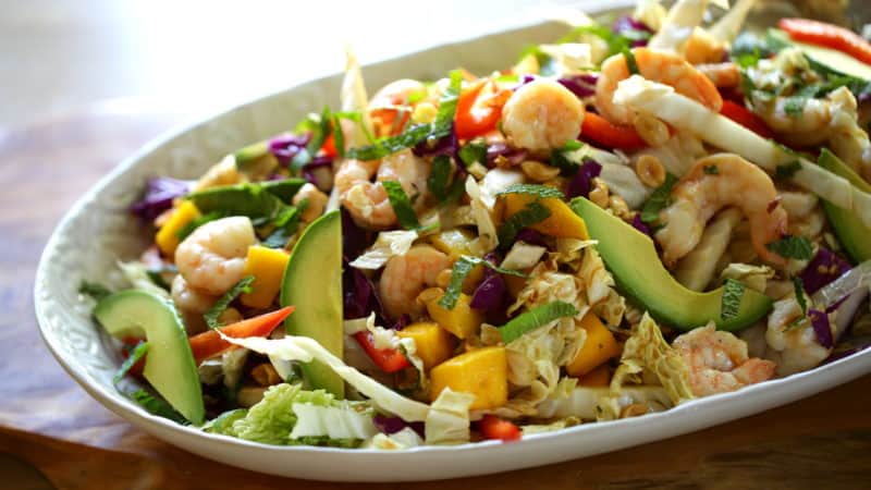 Shrimp Salad with Avocado and Mango recipe on a platter