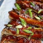 Vertical shot of BBQ Ribs recipe on a platter