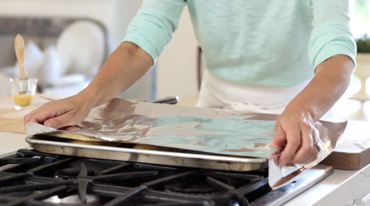 a sheet pan covered with foil 