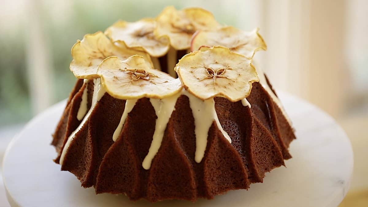 Apple Spice Cake with Cream CHeese Frosting and Dehydrated Apples