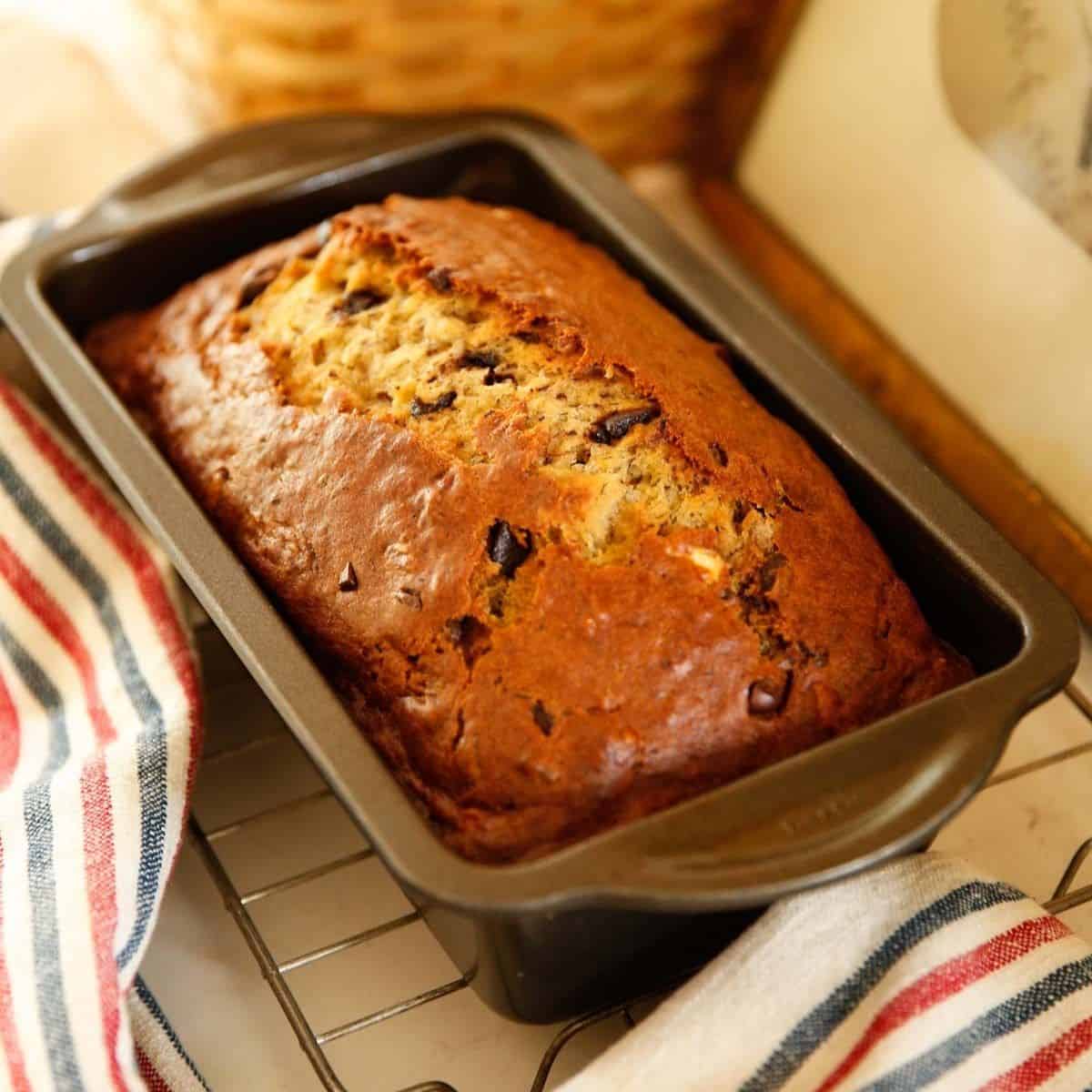 Banana Bread Cooling in a Loaf Pan