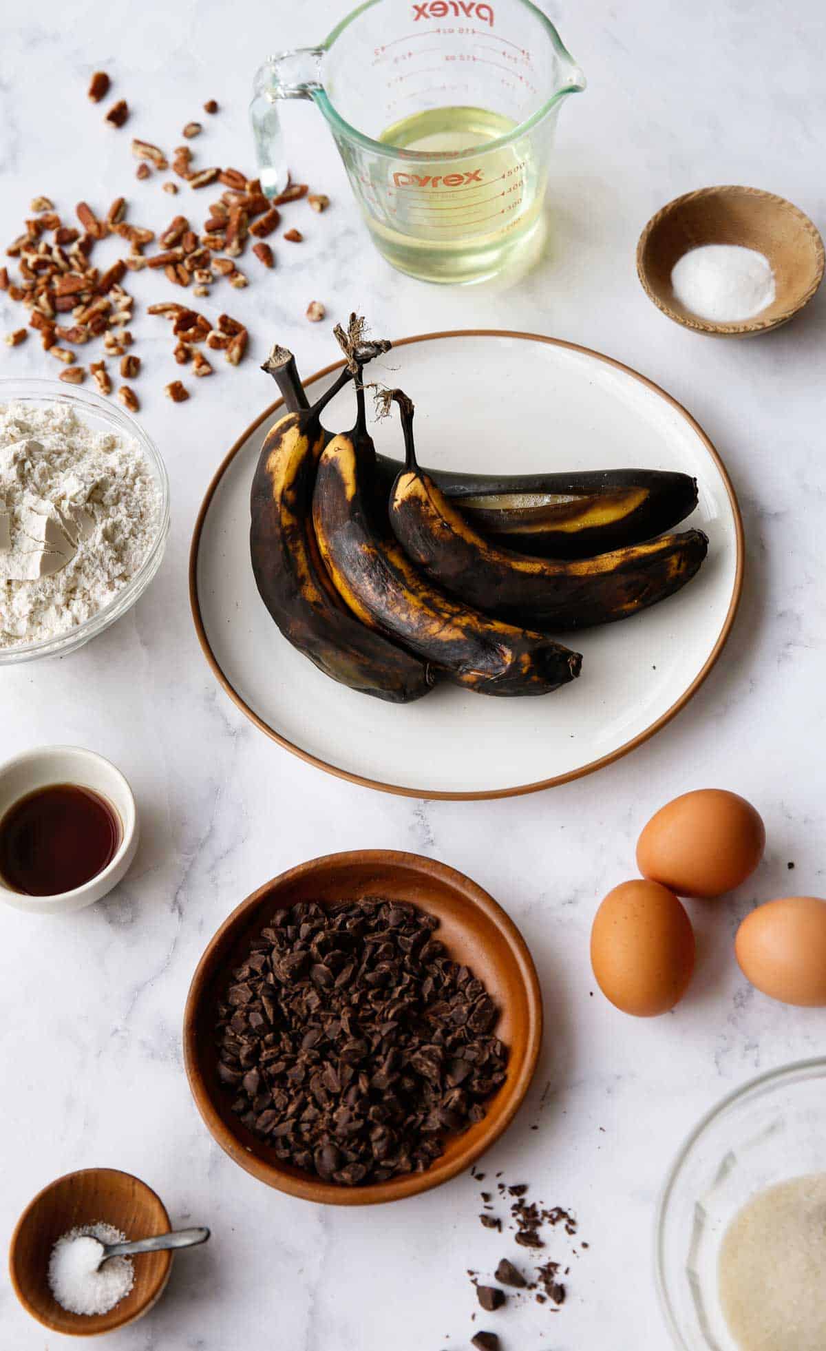 Ingrediets for Banana Bread laid out on a table