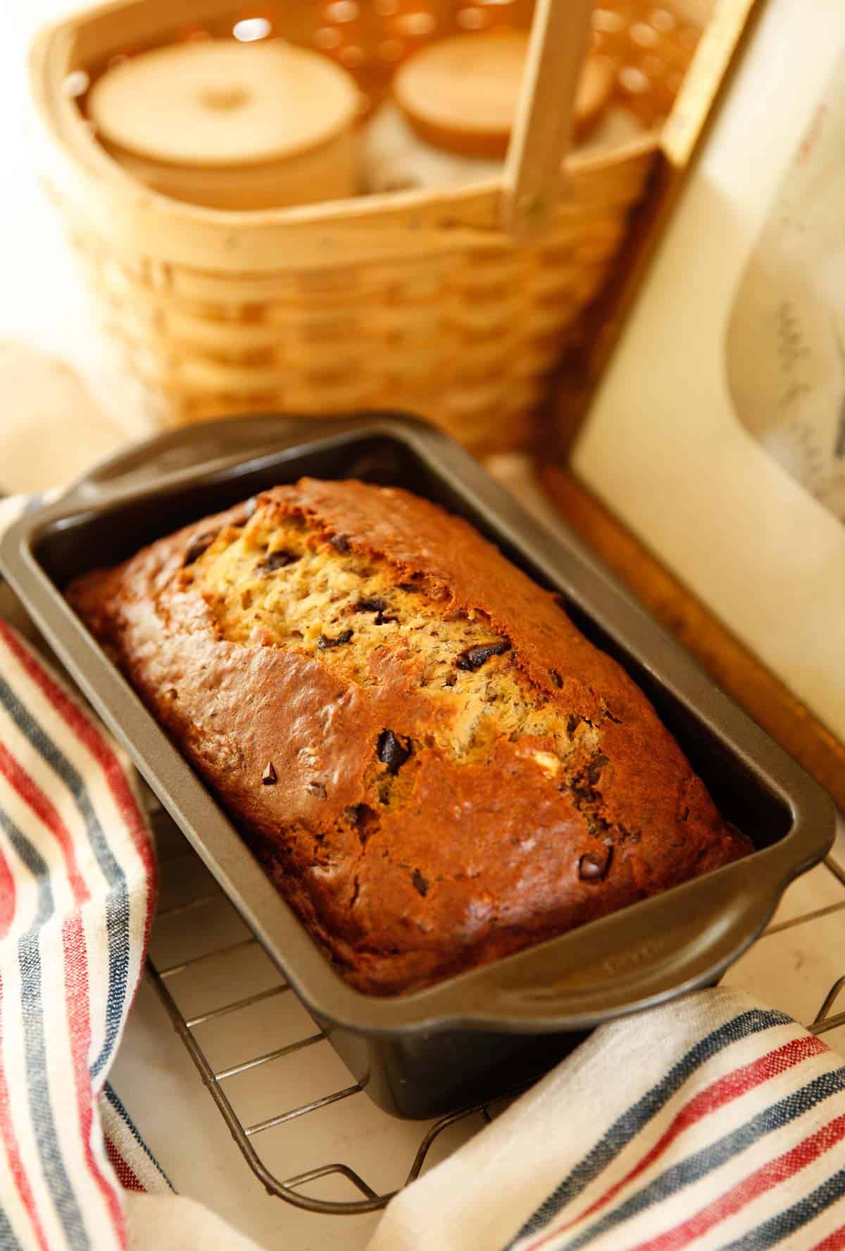 Banana Bread in a Loaf Pan Cooling 