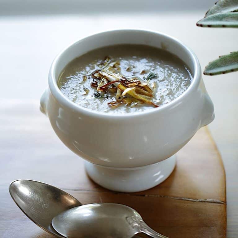 Cream of Mushroom Soup with Crispy Leeks