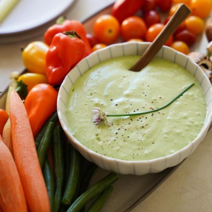 Green Goddess Dip with crudite platter