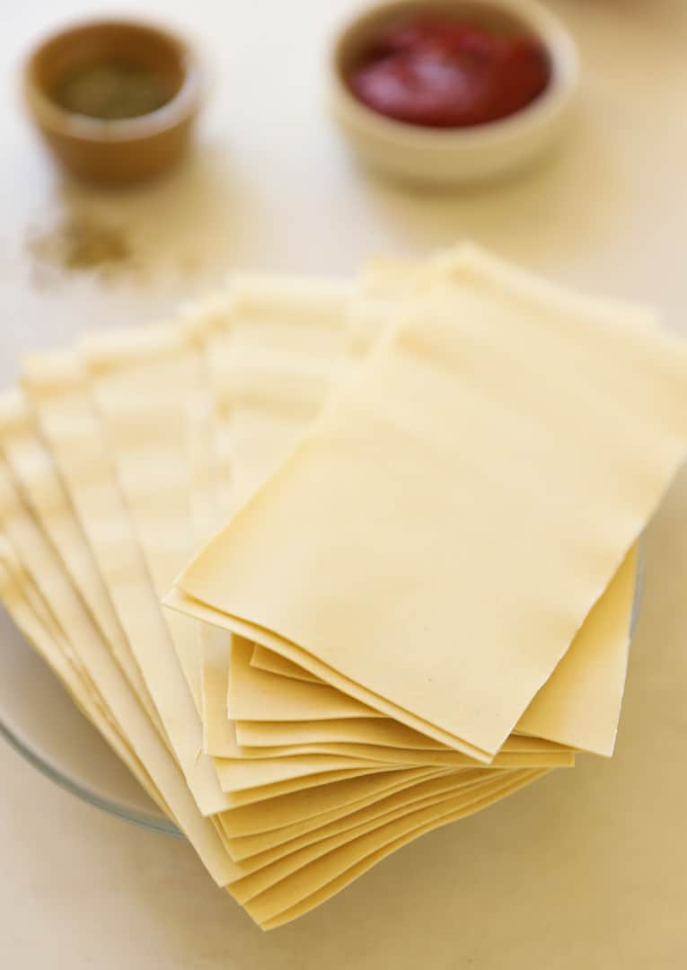 Oven ready lasagna noodles on a plate