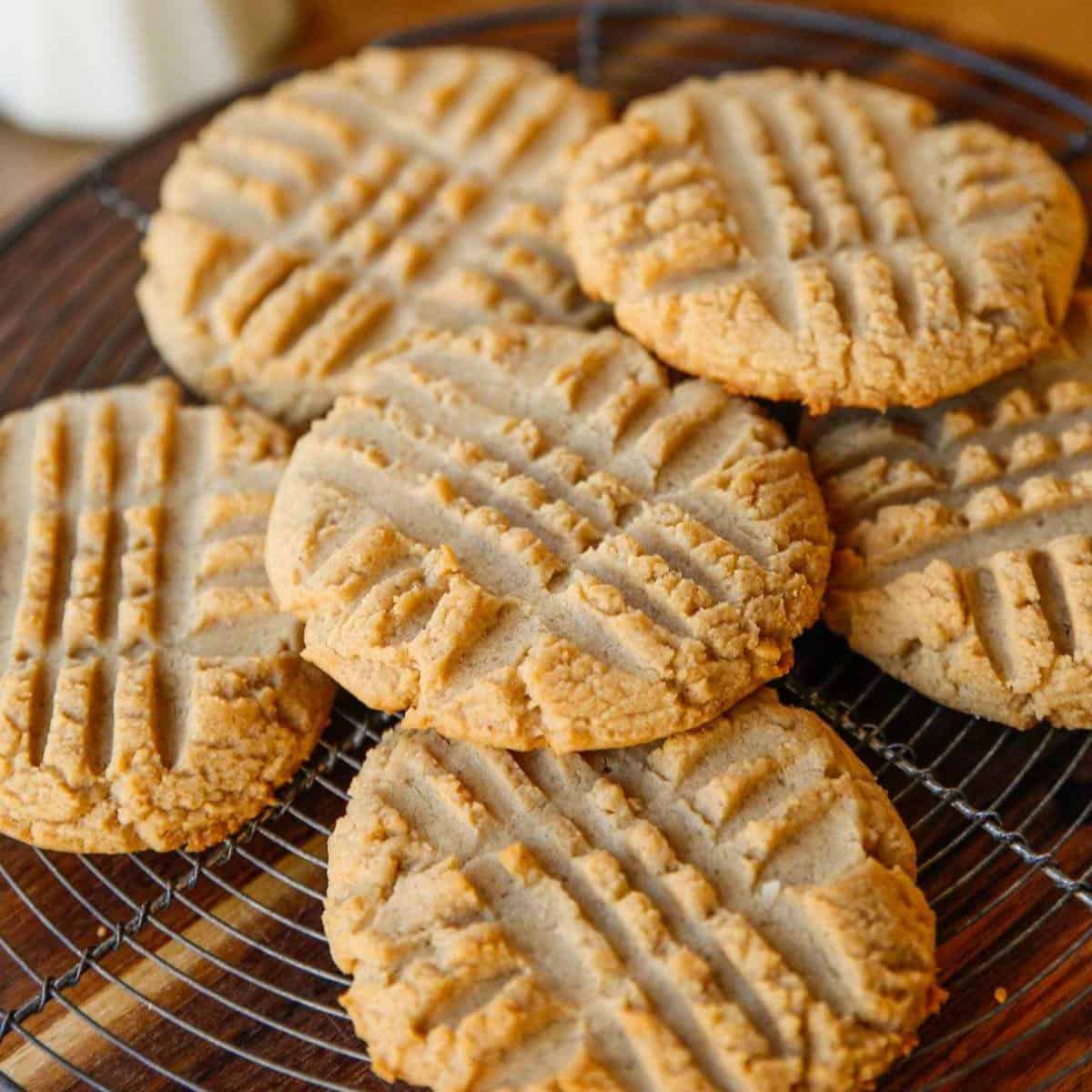 Peanut Butter Cookies stacked on a rack