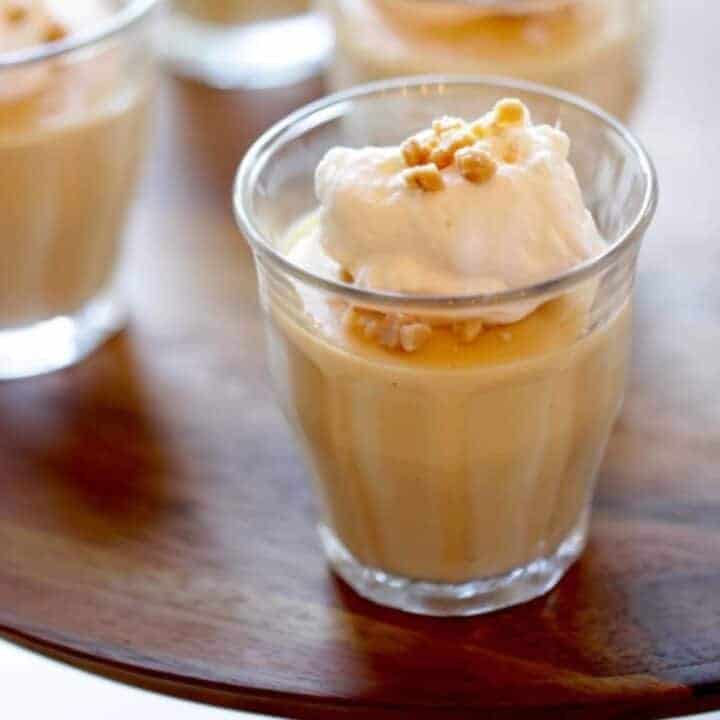 Salted Caramel Puddings on a cake stand