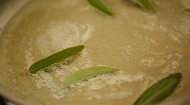 Sage and butter in pan browning in a pan