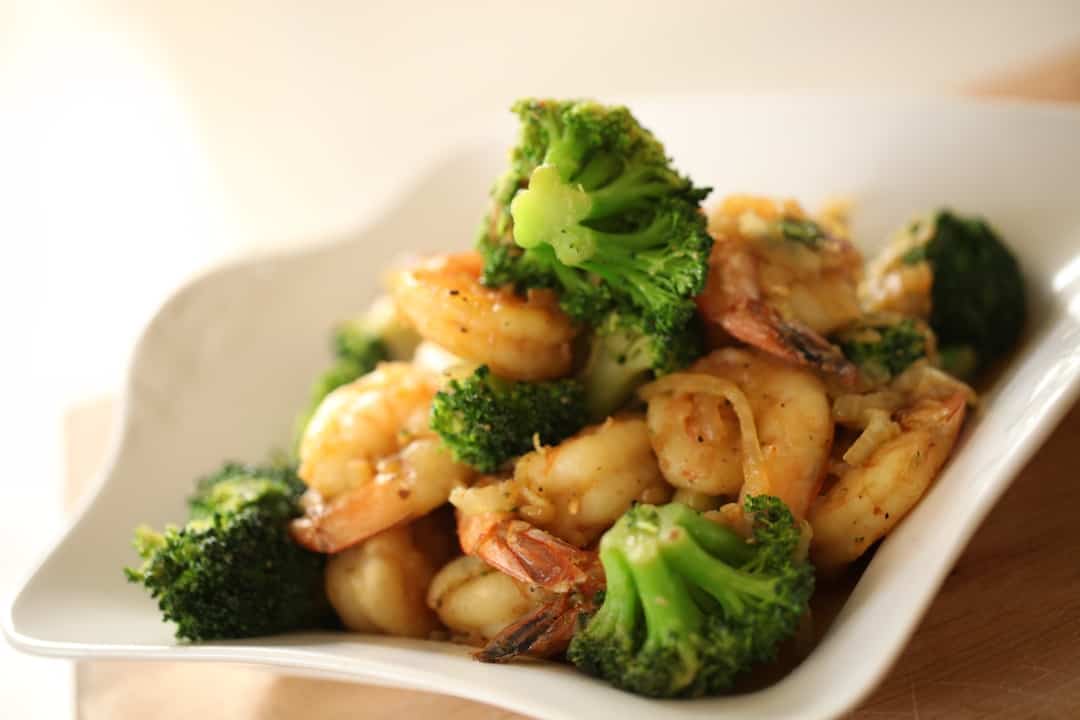 Shrimp Stir Fry on a white plate