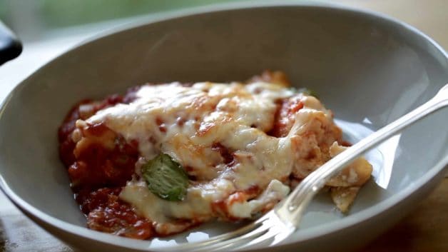 Veggie Lasagna Roll Ups in a gray serving bowl