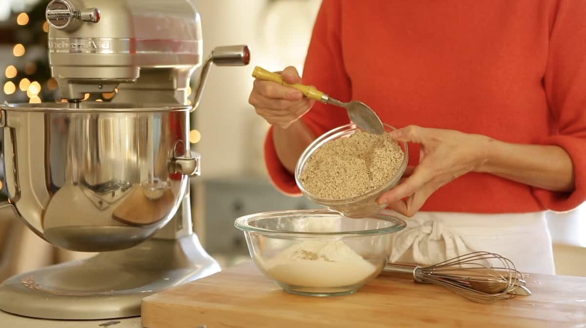 adding hazelnut meal into all purpose flour