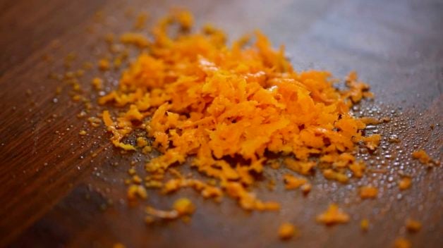 Orange zest on a cutting board 