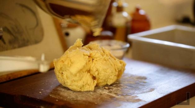 Shortbread crust dough on cutting board