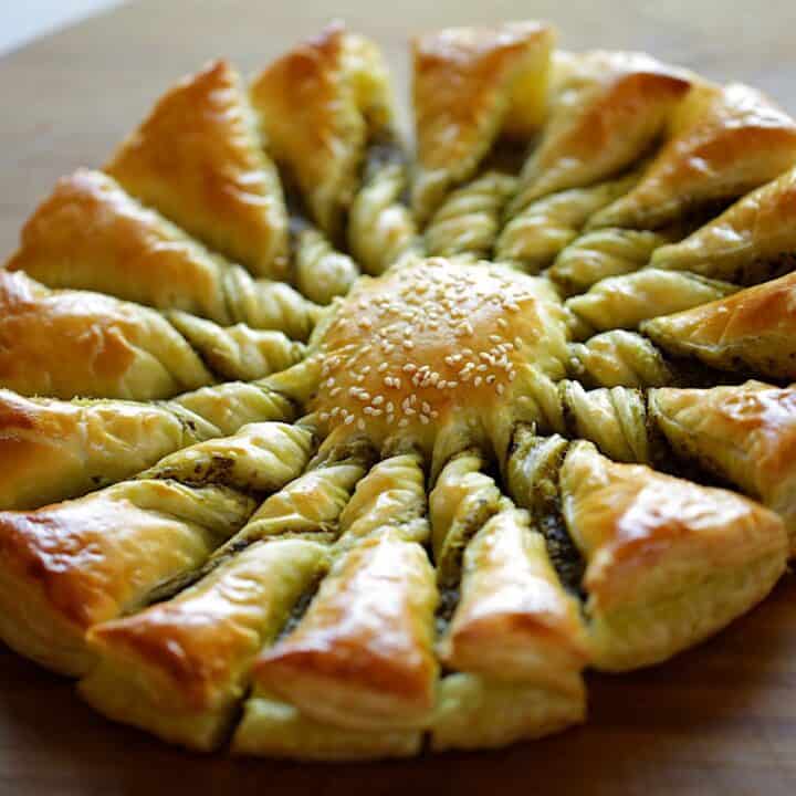 Tarte au Soleil with Pesto on a Serving Board