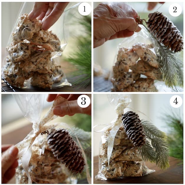 Process steps for packaging up Christmas Cookies