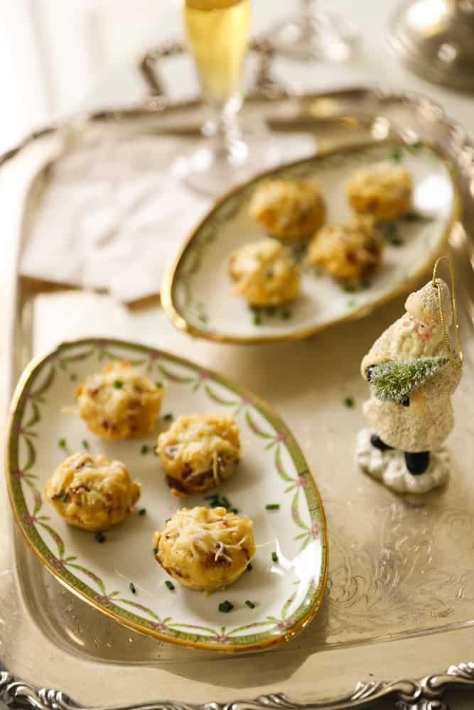 Mini Mac and Cheese Bites on appetizer dishes.