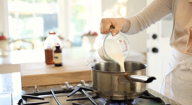 Adding heavy cream to a sauce pot