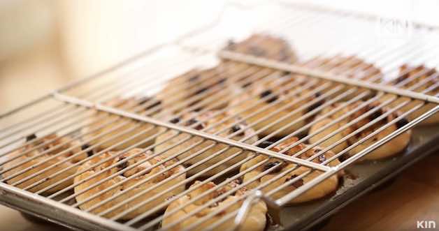 cooling rack placed on sticky buns