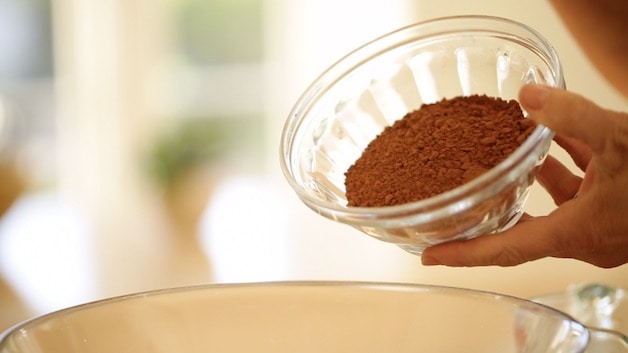 Natural Unsweetened Cocoa powder in a glass bowl
