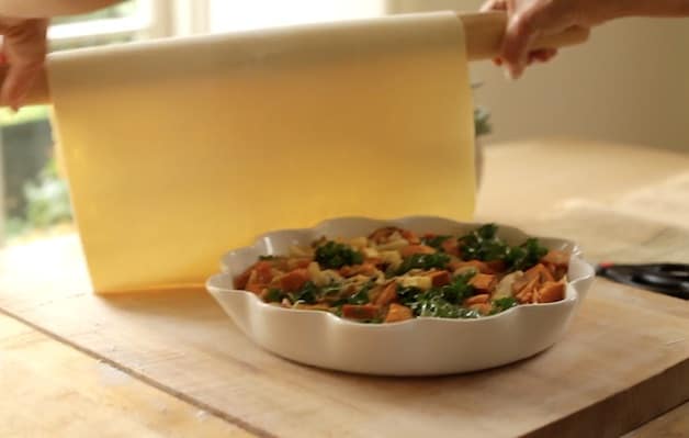 Covering Pot pie dish with puff pastry