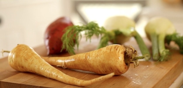 Root Vegetables on cutting board