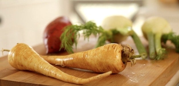 Root Vegetables on cutting board