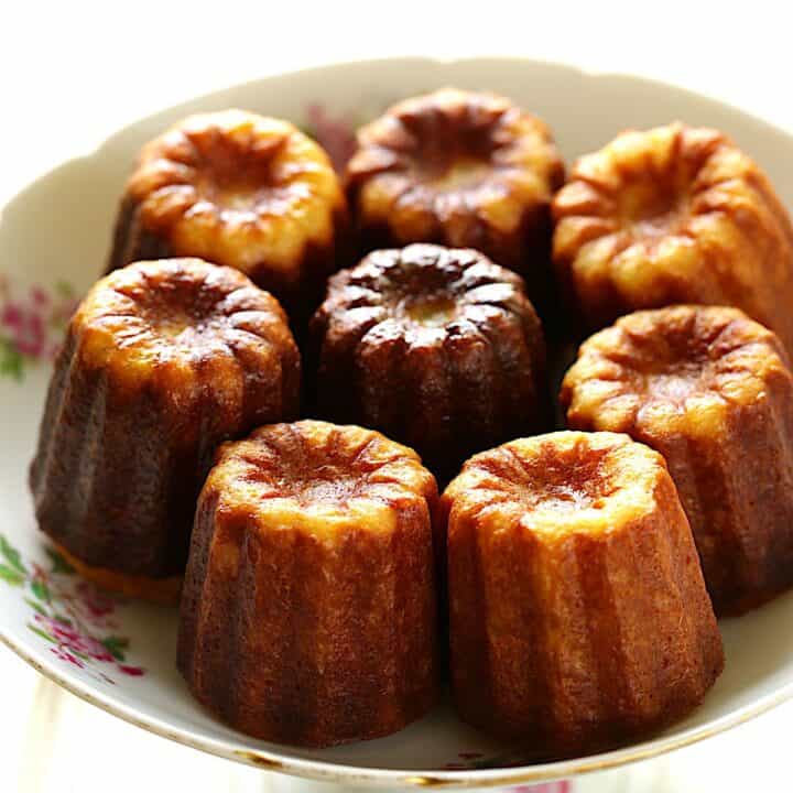 Caneles on a floral platter