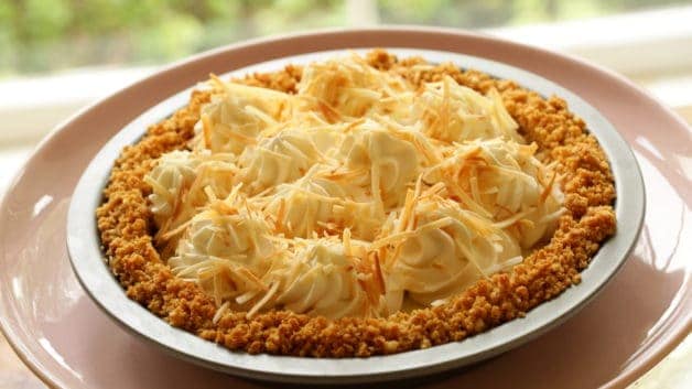 Coconut Cream Pie on a Pink Cake STand