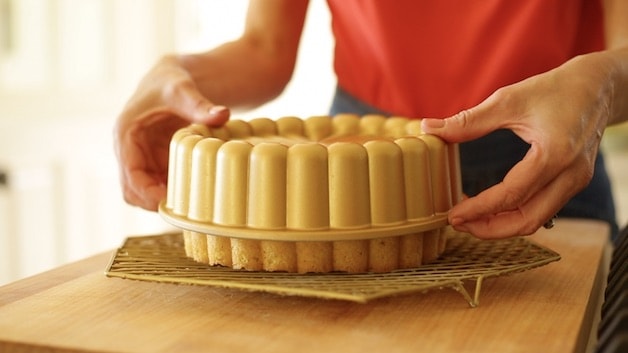 releasing sponge cake from a charlotte mold