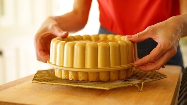 releasing sponge cake from a charlotte mold