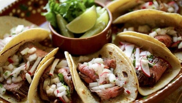 Tight Shot of Folded Carne Asada Tacos