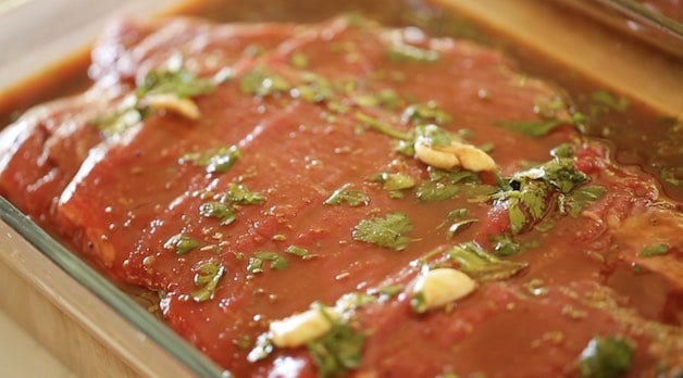Flank Steak covered in Carne Asada Marinade