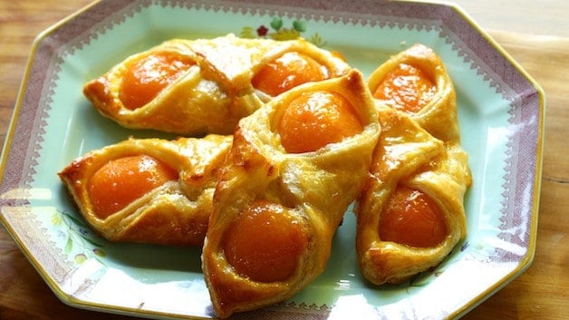 French Apricot Pastries on a blue-flowered plate