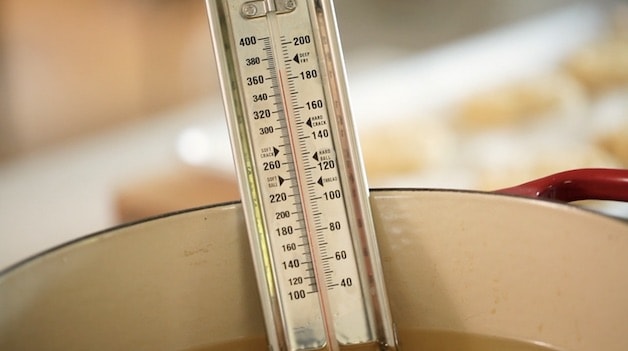 Candy Thermometer in a pot of oil