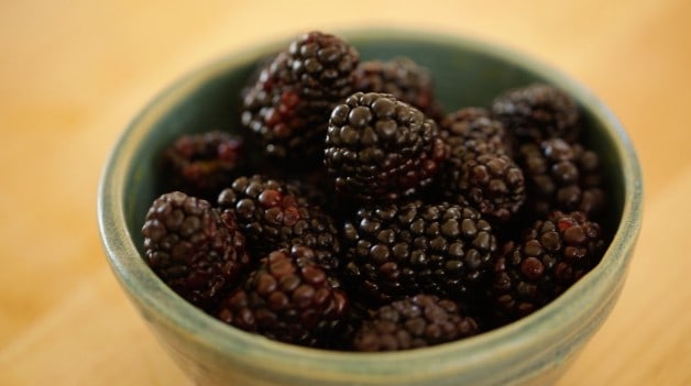 Green bowl of blackberries