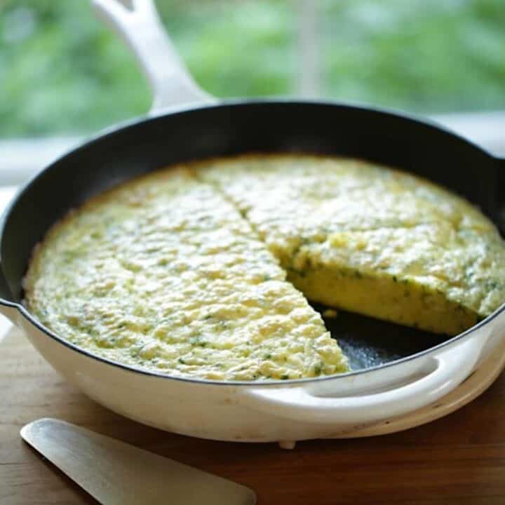 Egg Bake Casserole in a white Skillet