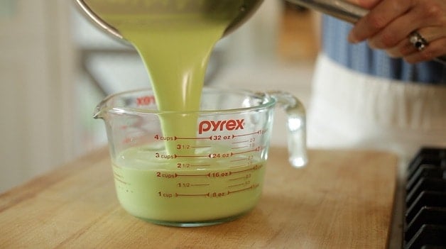 Pouring panna cotta mixture into a pyrex pitcher