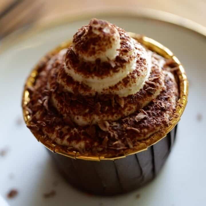 A Tiramisu Cupcake on a Plate