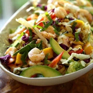 Shrimp Salad with Avocado and Mango and Mint on a platter