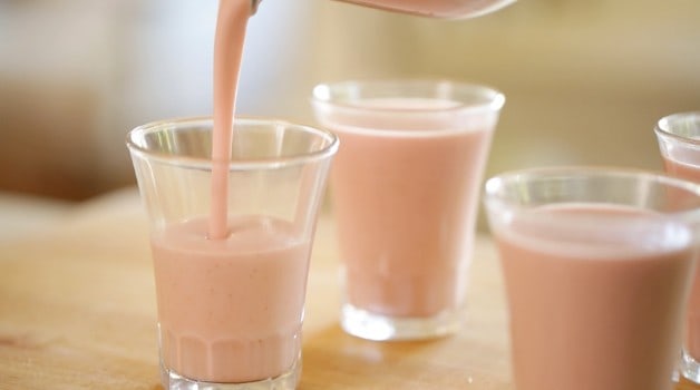 Strawberry Panna Cotta poured into cups