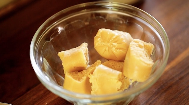 Almond Paste Broken up in a small glass bowl