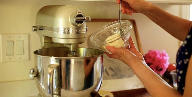 Adding Ricotta Cheese to a cake batter in a standing mixer