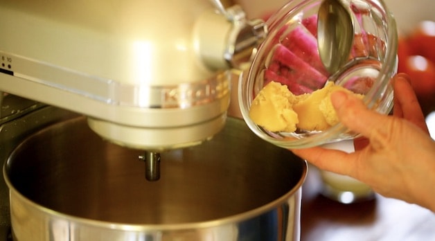 Adding Almond Paste to a standing mixer