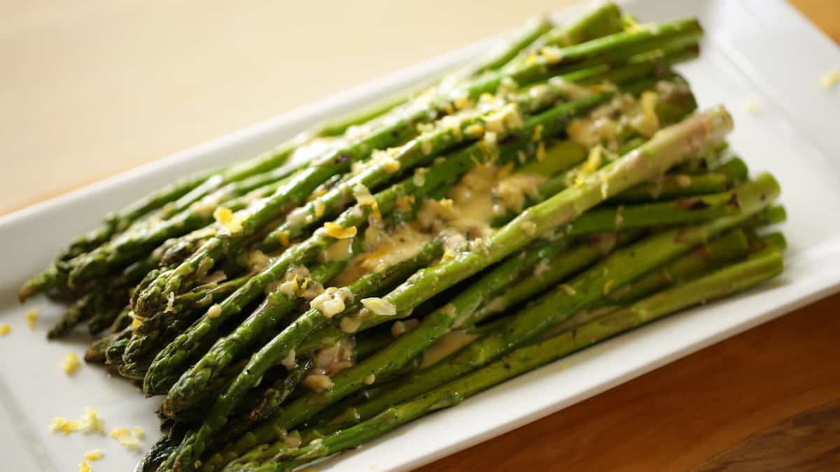 Chilled Asparagus Salad on Plate with Vinaigrette